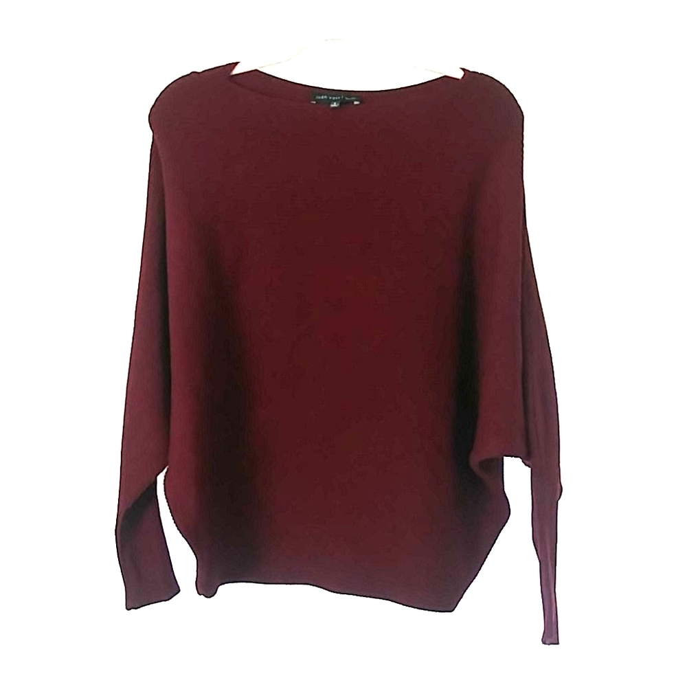 Joan Vass cranberry ribbed balloon sleeve sweater